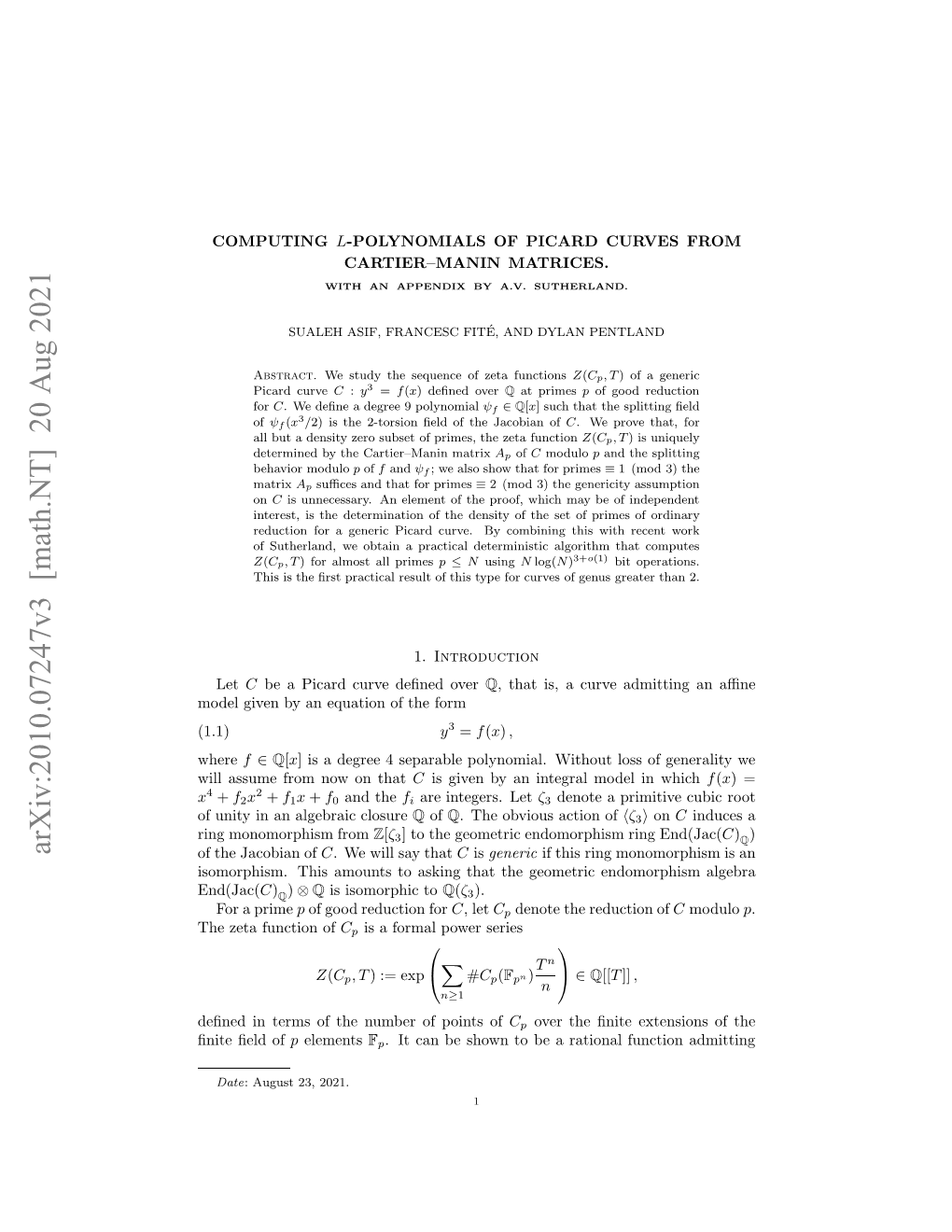 Arxiv:2010.07247V2 [Math.NT]