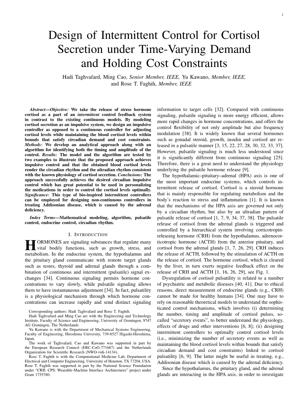 Design of Intermittent Control for Cortisol Secretion Under Time