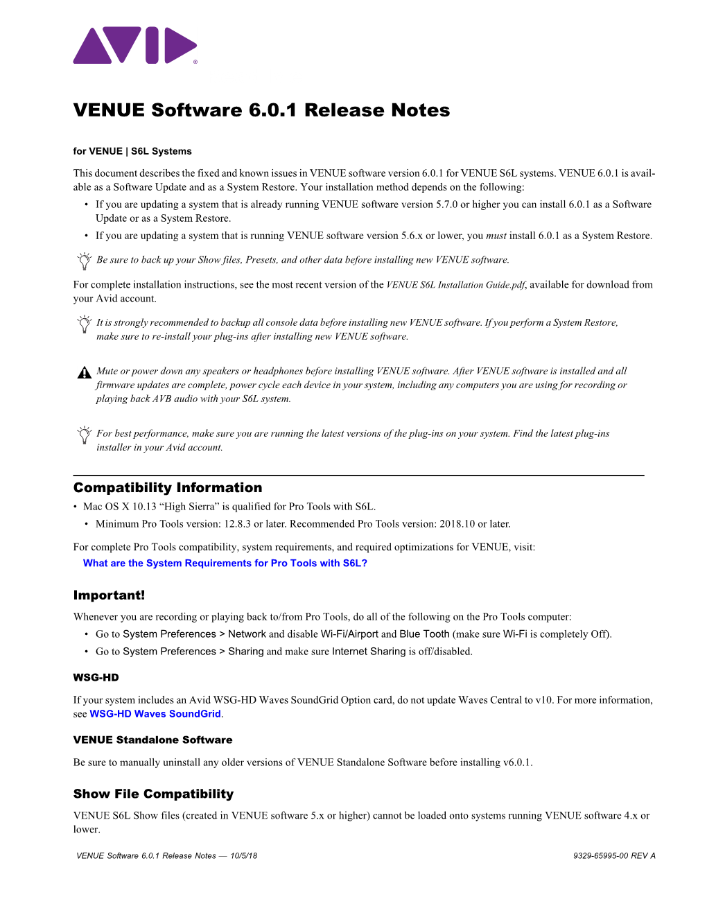 VENUE 6.0.1 Release Notes