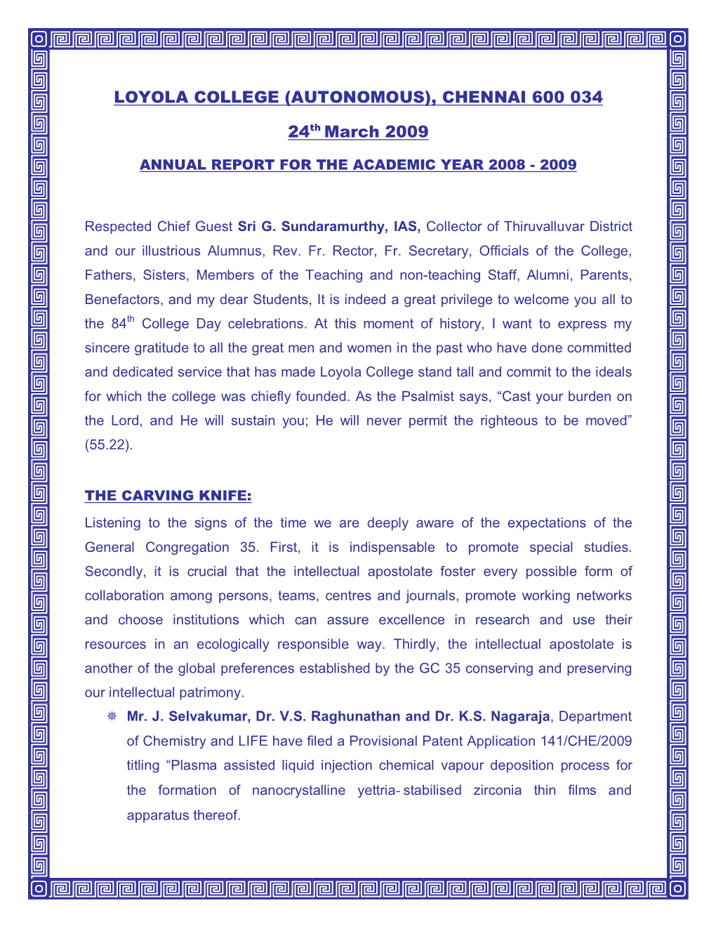 Annual Report for the Academic Year 2008 - 2009