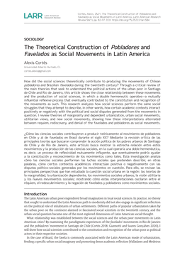 The Theoretical Construction of Pobladores and Favelados As Social Movements in Latin America