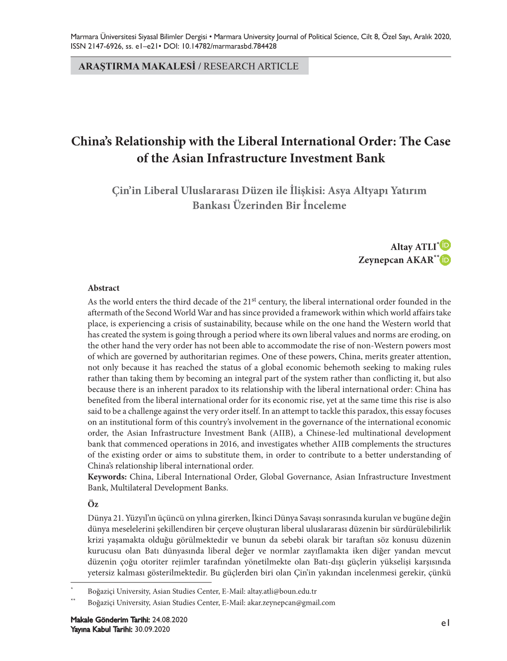 China's Relationship with the Liberal International Order: the Case of The