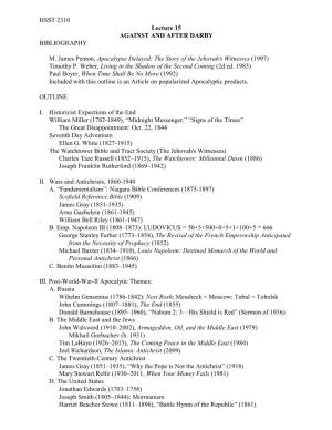 HSST 2310 Lecture 15 AGAINST and AFTER DARBY BIBLIOGRAPHY M