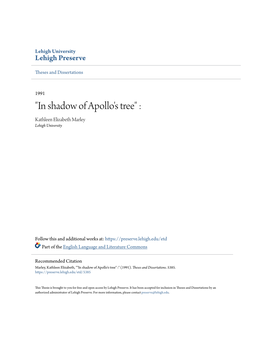 "In Shadow of Apollo's Tree" : Kathleen Elizabeth Marley Lehigh University