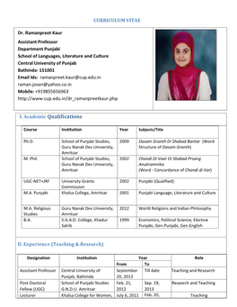 CV Dr. Ramanpreet Kaur