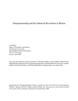 Entrepreneurship and the Industrial Revolution in Britain