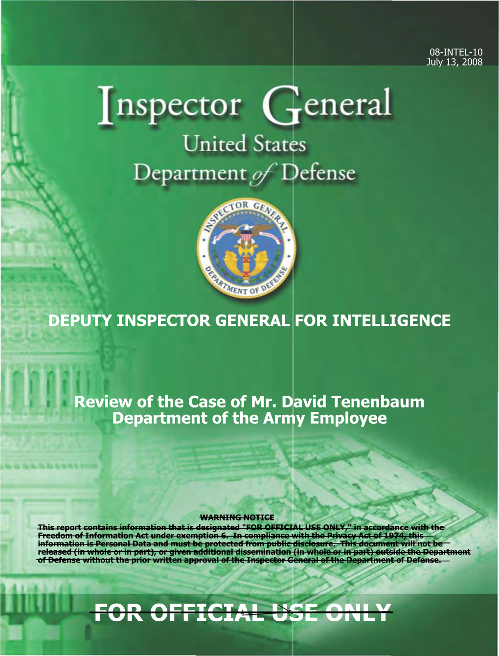 David Tenenbaum, Department Ofthe Army Employee (Report No