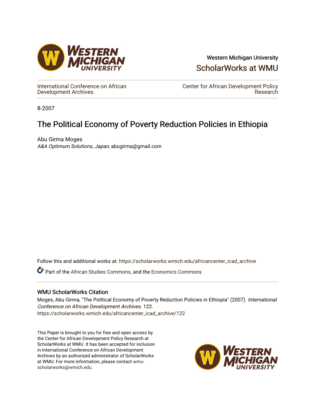 The Political Economy of Poverty Reduction Policies in Ethiopia