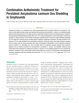 Combination Anthelmintic Treatment for Persistent Ancylostoma Caninum Ova Shedding in Greyhounds