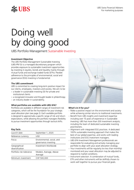 Doing Well by Doing Good UBS Portfolio Management Sustainable Investing