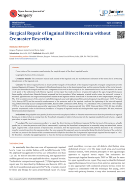 Surgical Repair of Inguinal Direct Hernia Without Cremaster Resection