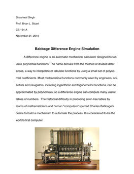 Babbage Difference Engine Simulation