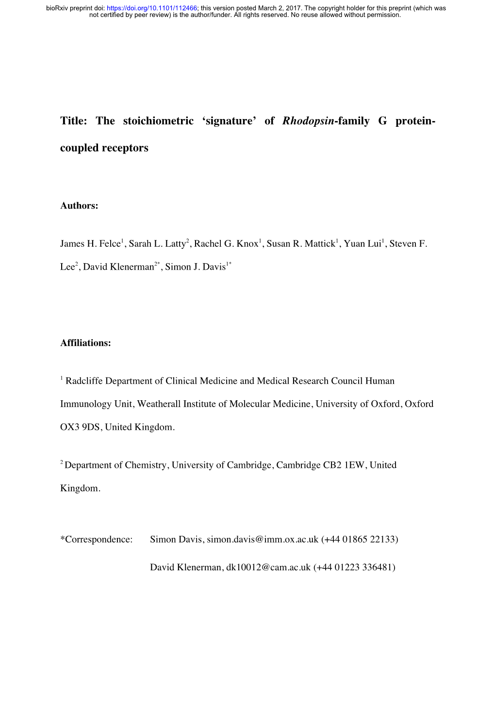 Of Rhodopsin-Family G Protein-Coupled Receptors