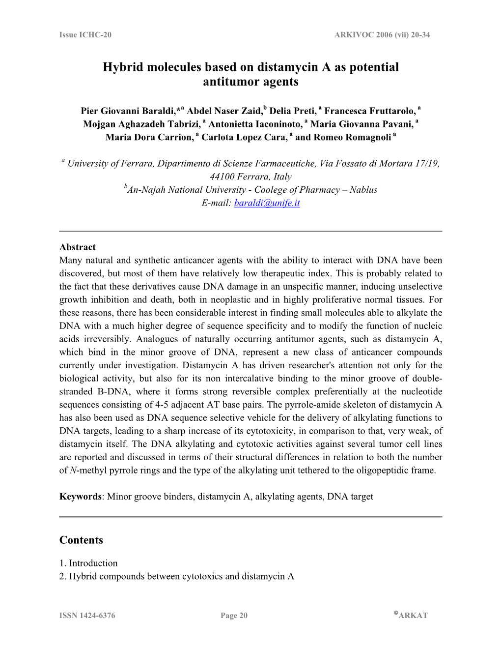 Hybrid Molecules Based on Distamycin a As Potential Antitumor Agents