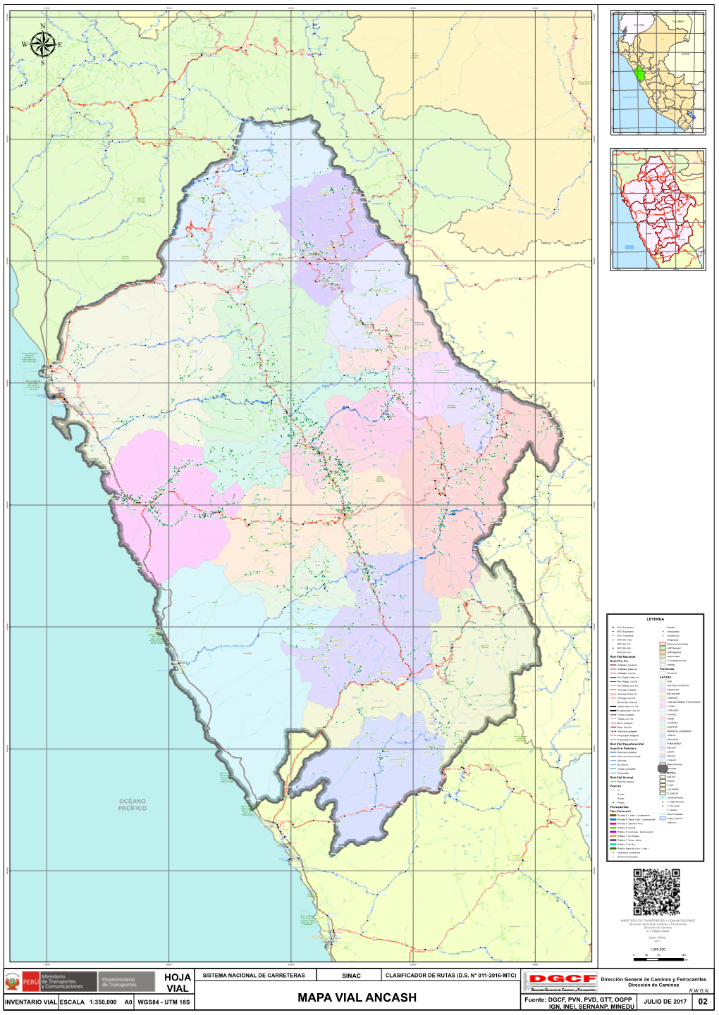 MAPA VIAL ANCASH Fuente: DGCF, PVN, PVD, GTT, OGPP JULIO DE 2017 02 IGN, INEI, SERNANP, MINEDU