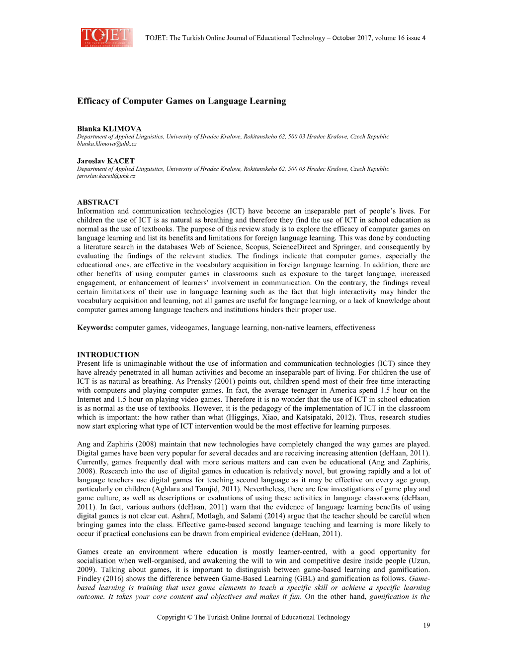 Efficacy of Computer Games on Language Learning