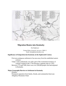 Migration Routes Into Kentucky