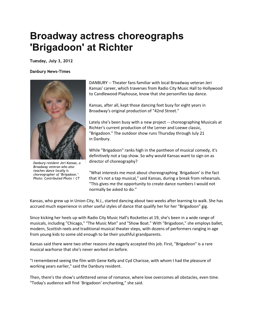 Broadway Actress Choreographs 'Brigadoon' at Richter