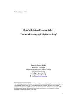 China's Religious Freedom Policy