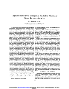 Vaginal Sensitivity to Estrogen As Related to Mammary Tumor Incidence in Mice J.J