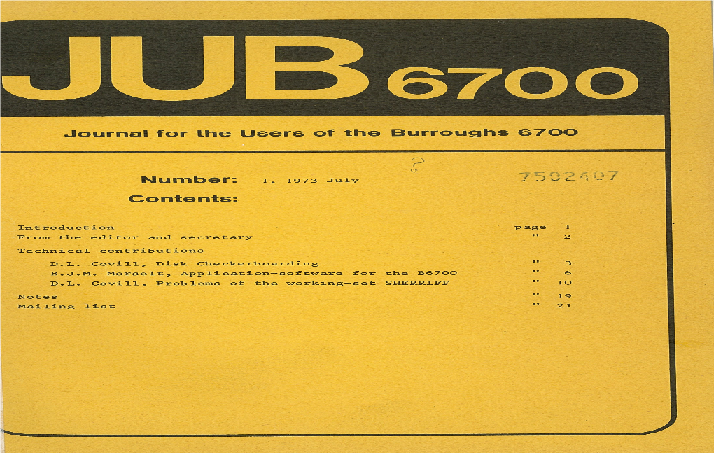 Journal for the Users of the Burroughs 6700 Contents