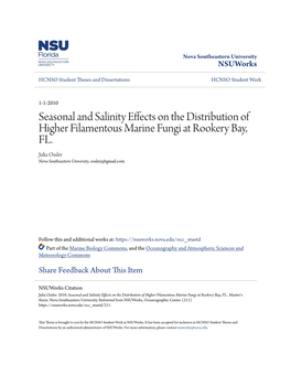 Seasonal and Salinity Effects on the Distribution of Higher Filamentous Marine Fungi at Rookery Bay, FL