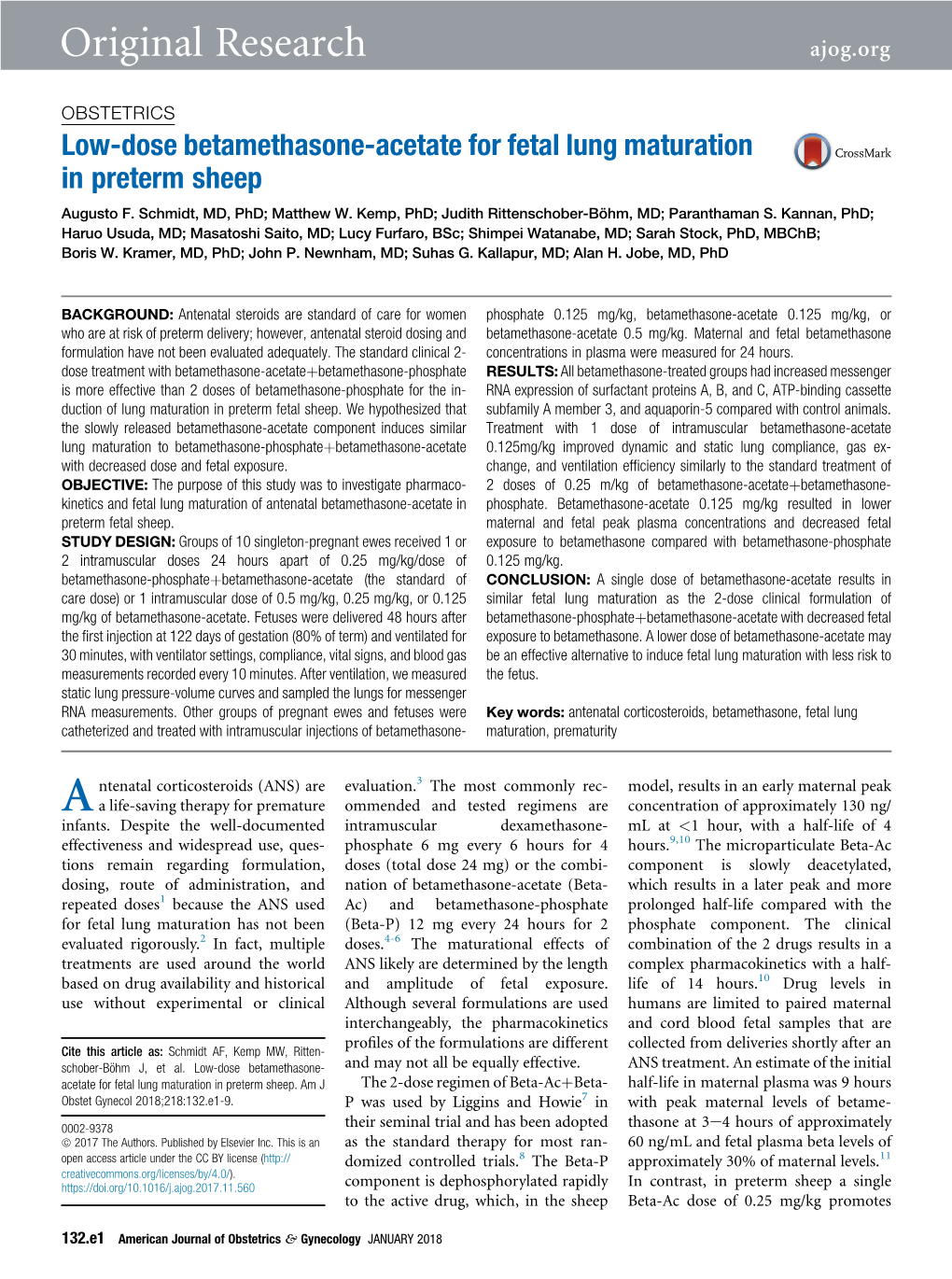 Low-Dose Betamethasone-Acetate for Fetal Lung Maturation in Preterm Sheep Augusto F