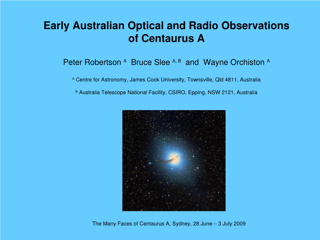 Early Australian Optical and Radio Observations of Centaurus A
