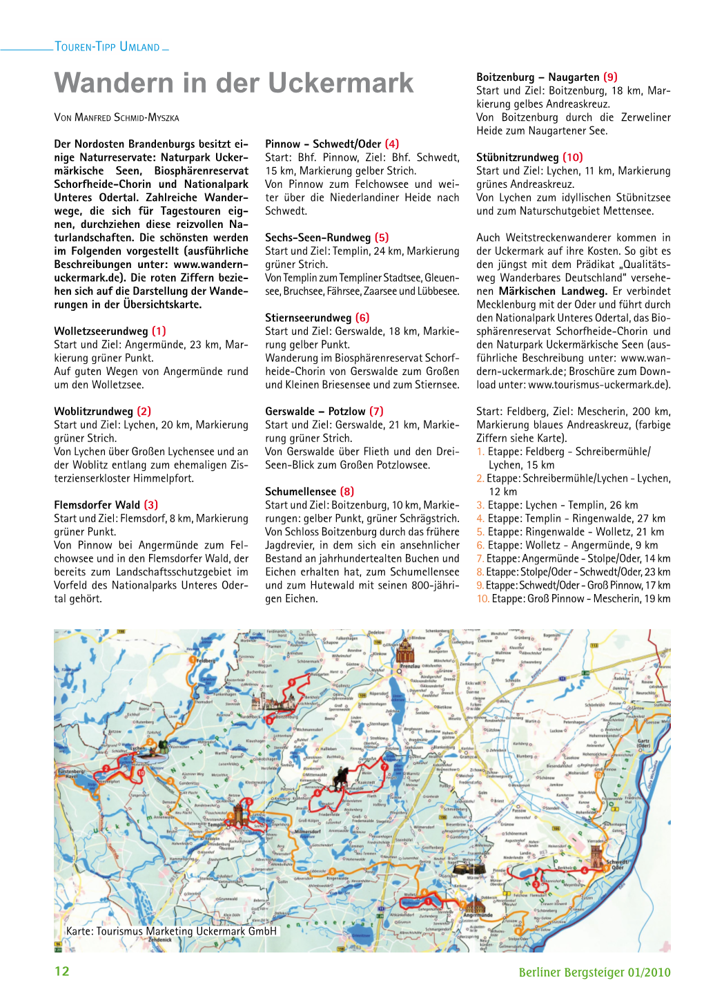 Wandern in Der Uckermark Start Und Ziel: Boitzenburg, 18 Km, Mar- Kierung Gelbes Andreaskreuz