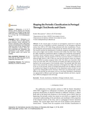 Shaping the Periodic Classification in Portugal Through (Text)Books and Charts Citation: I