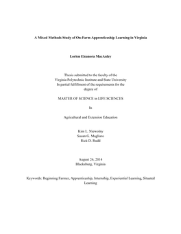 A Mixed Methods Study of On-Farm Apprenticeship Learning in Virginia