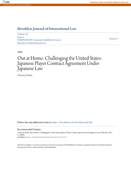 Out at Home: Challenging the United States-Japanese Player Contract Agreement Under Japanese Law, 33 Brook