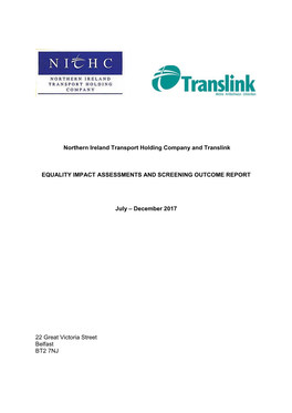 Northern Ireland Transport Holding Company and Translink EQUALITY IMPACT ASSESSMENTS and SCREENING OUTCOME REPORT July –