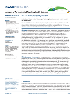 The Soil Moisture Velocity Equation 10.1002/2017MS000931 Fred L