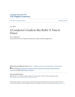 A Conductor's Guide to Alec Roth's "A Time to Dance" Eric Z