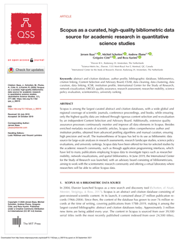 Scopus As a Curated, High-Quality Bibliometric Data Source for Academic Research in Quantitative Science Studies