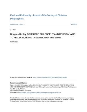 Douglas Hedley, COLERIDGE, PHILOSOPHY and RELIGION: AIDS to REFLECTION and the MIRROR of the SPIRIT
