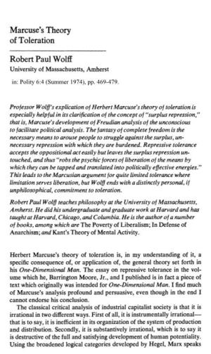 Marcuse's Theory of Toleration Robert Paul Wolff