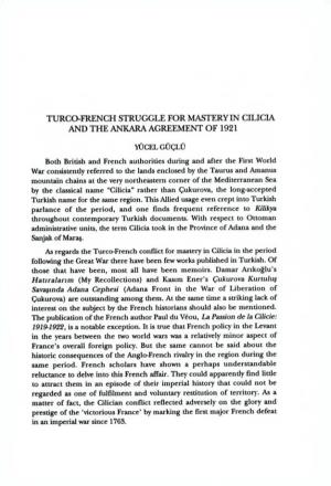 Turco-French Struggle for Mastery in Cilicia and the Ankara Agreement of 1921