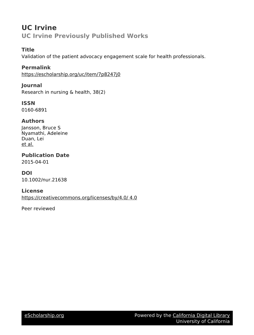 Validation of the Patient Advocacy Engagement Scale for Health Professionals