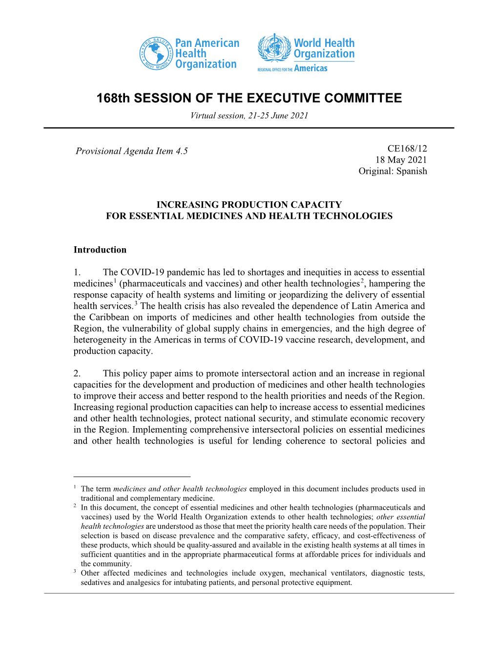 168Th SESSION of the EXECUTIVE COMMITTEE Virtual Session, 21-25 June 2021