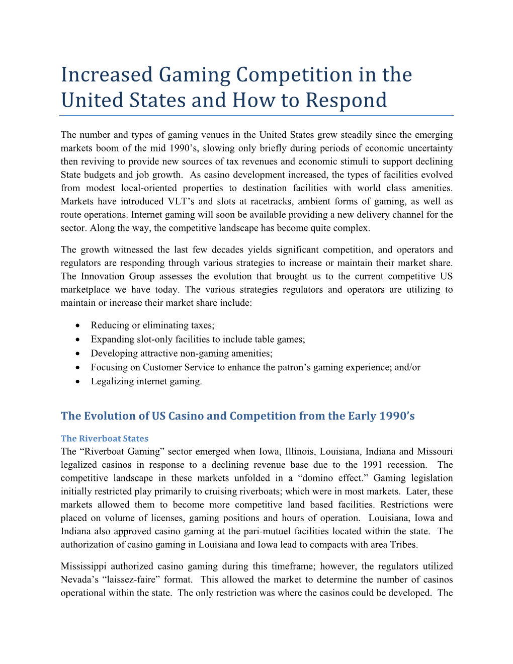 Increased Gaming Competition in the United States and How to Respond