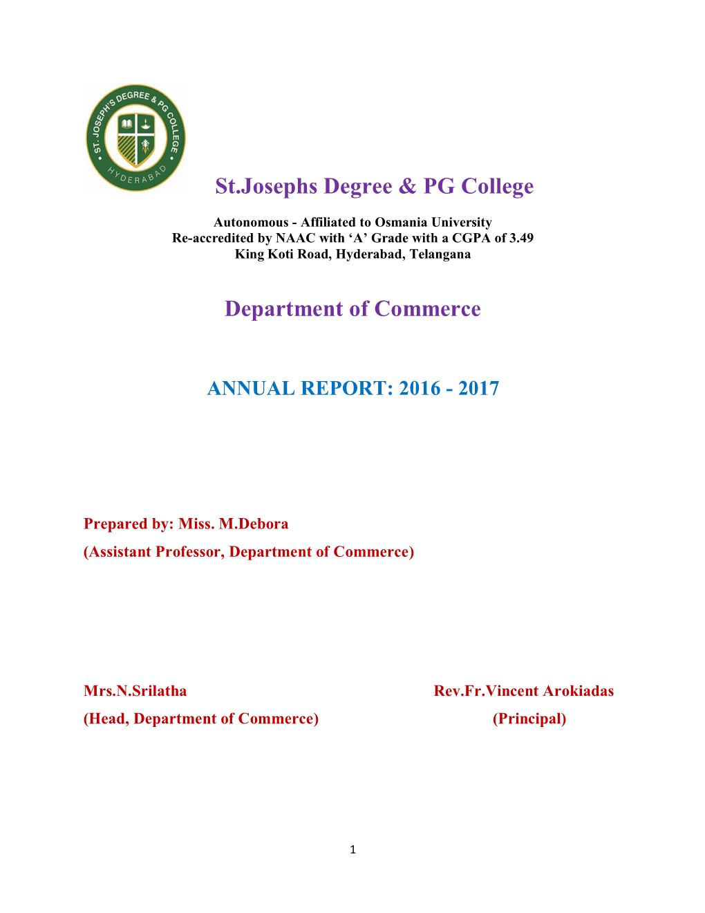 St.Josephs Degree & PG College Department of Commerce