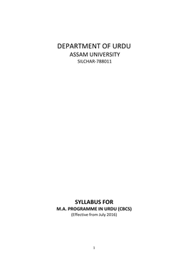 Department of Urdu Assam University Silchar-788011