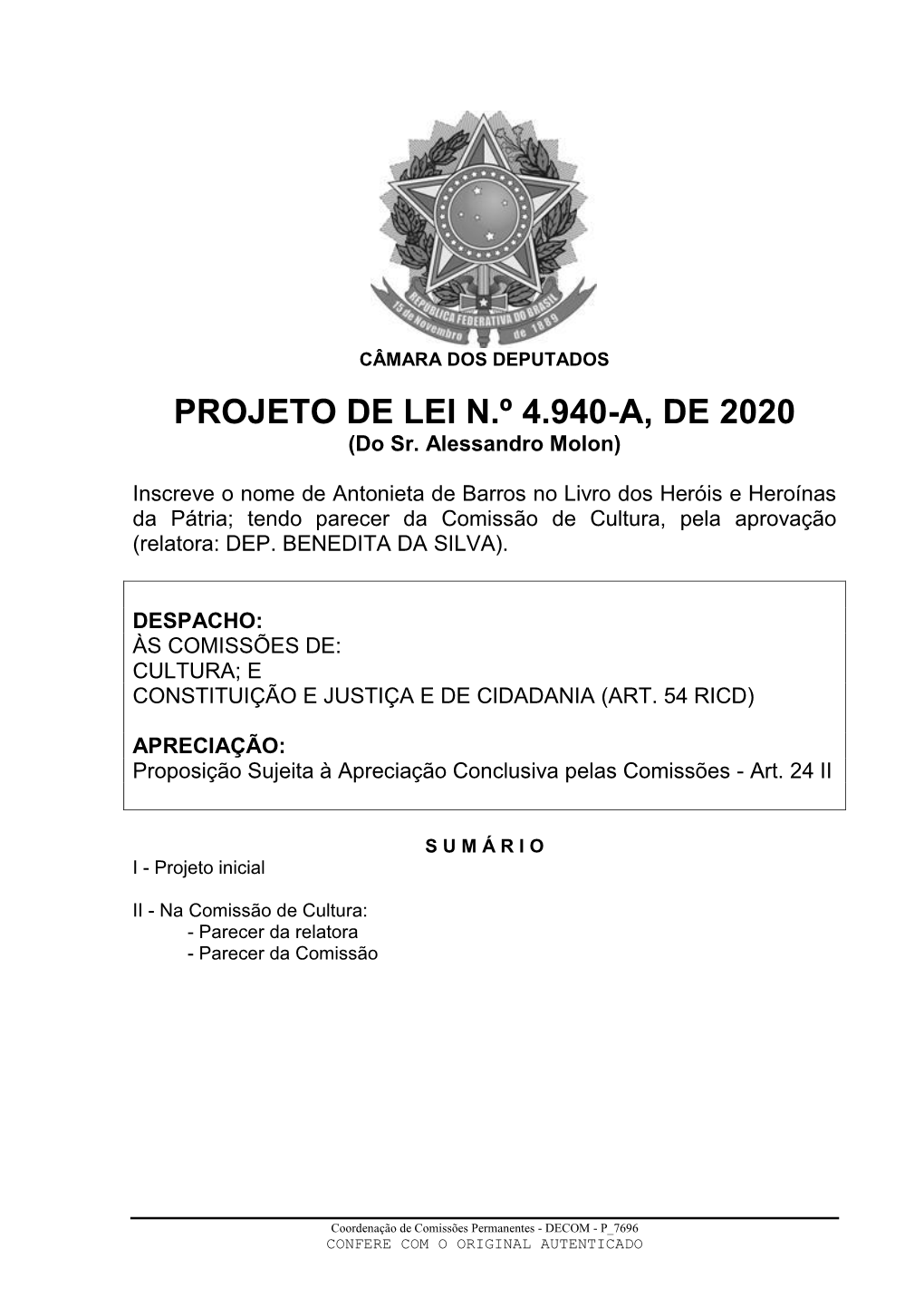 PROJETO DE LEI N.º 4.940-A, DE 2020 (Do Sr