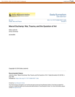 Marcel Duchamp: War, Trauma, and the Question of Art