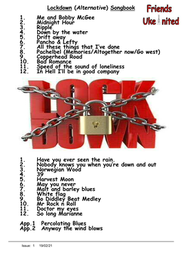 Lockdown (Alternative) Songbook 1. Me and Bobby Mcgee 2. Midnight