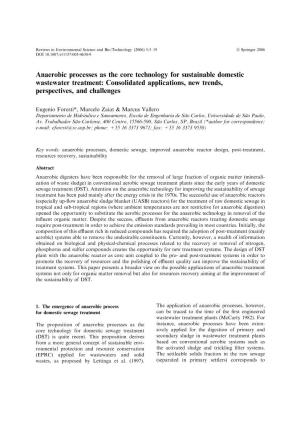 Anaerobic Processes As the Core Technology for Sustainable Domestic Wastewater Treatment: Consolidated Applications, New Trends, Perspectives, and Challenges