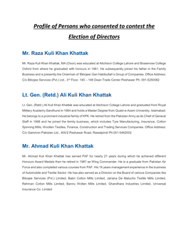 Profile of Persons Who Consented to Contest the Election of Directors