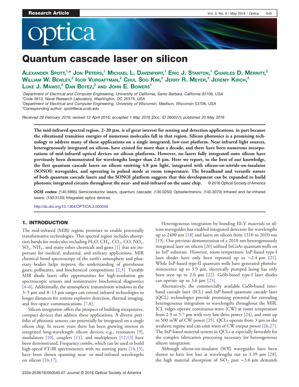 Quantum Cascade Laser on Silicon